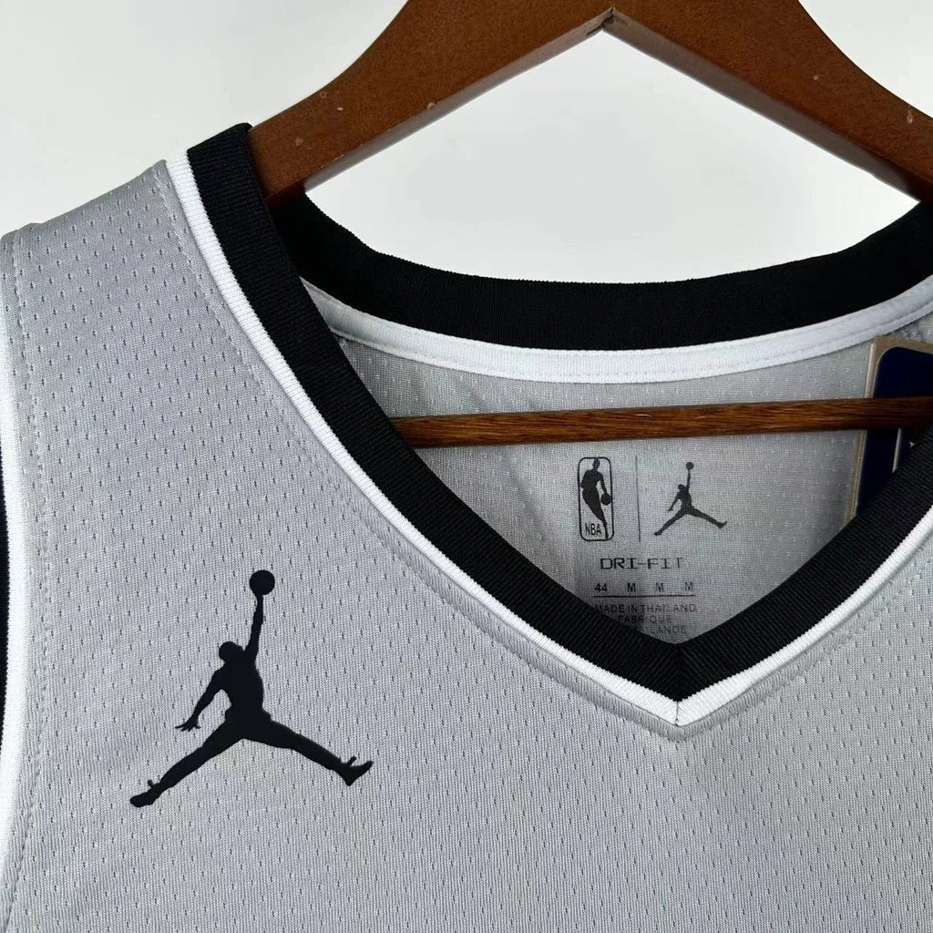 San Antonio Spurs 2025-26 limited edition basketball jersey close-up of collar and neckline stitching in gray for basketball fans