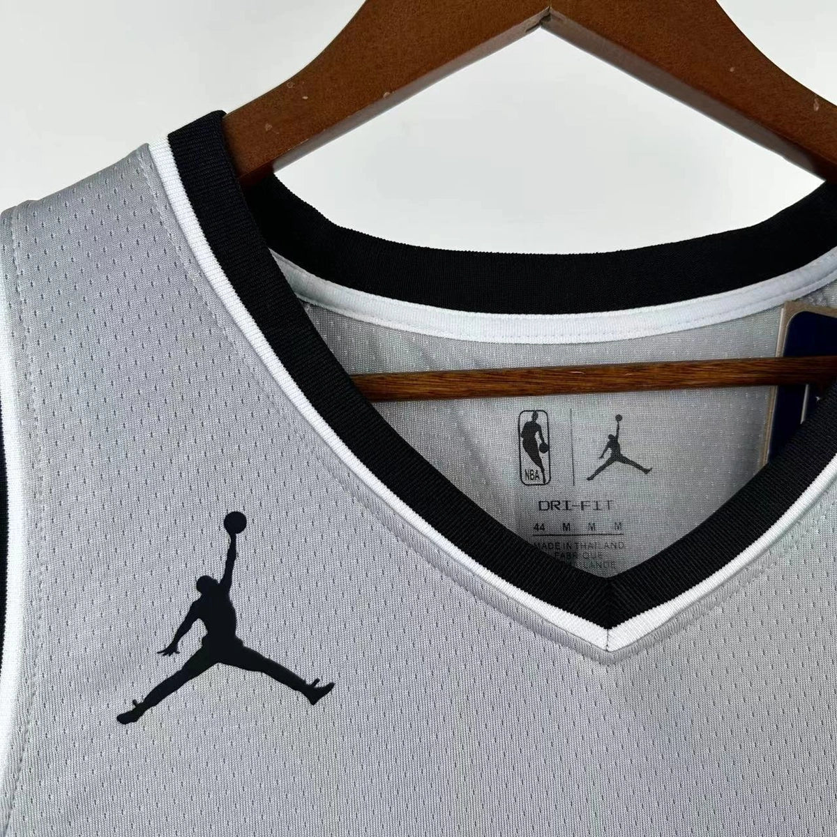 San Antonio Spurs 2025-26 limited edition basketball jersey close-up of collar and neckline stitching in gray for basketball fans