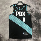Portland Trail Blazers 2025-26 away basketball jersey side angle view in black for basketball fans