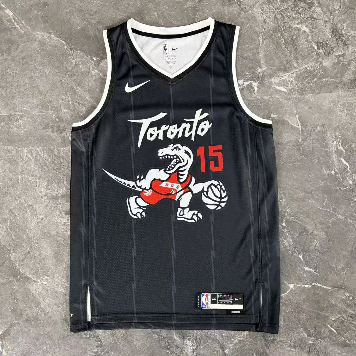 Toronto Raptors 2025-26 city edition basketball jersey close-up of team logo embroidery in team colors for basketball fans