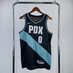 Portland Trail Blazers 2025-26 away basketball jersey front view in black for basketball fans