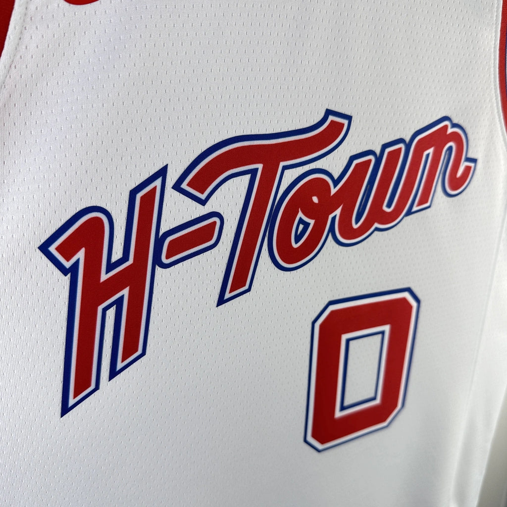Houston Rockets 2025-26 city edition basketball jersey close-up of jersey number and player name in team colors for basketball fans