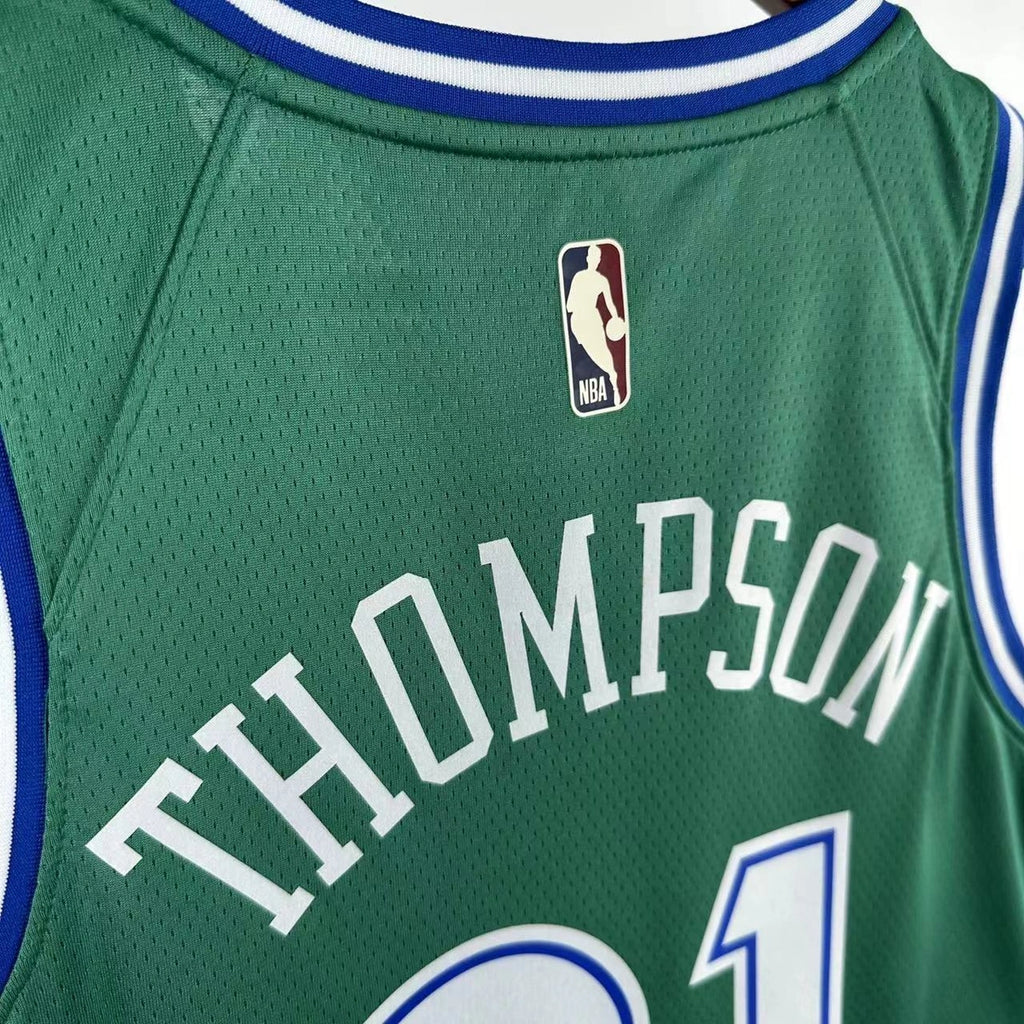 Dallas Mavericks 2025-26 throwback edition basketball jersey close-up of jersey number and player name in green for basketball fans