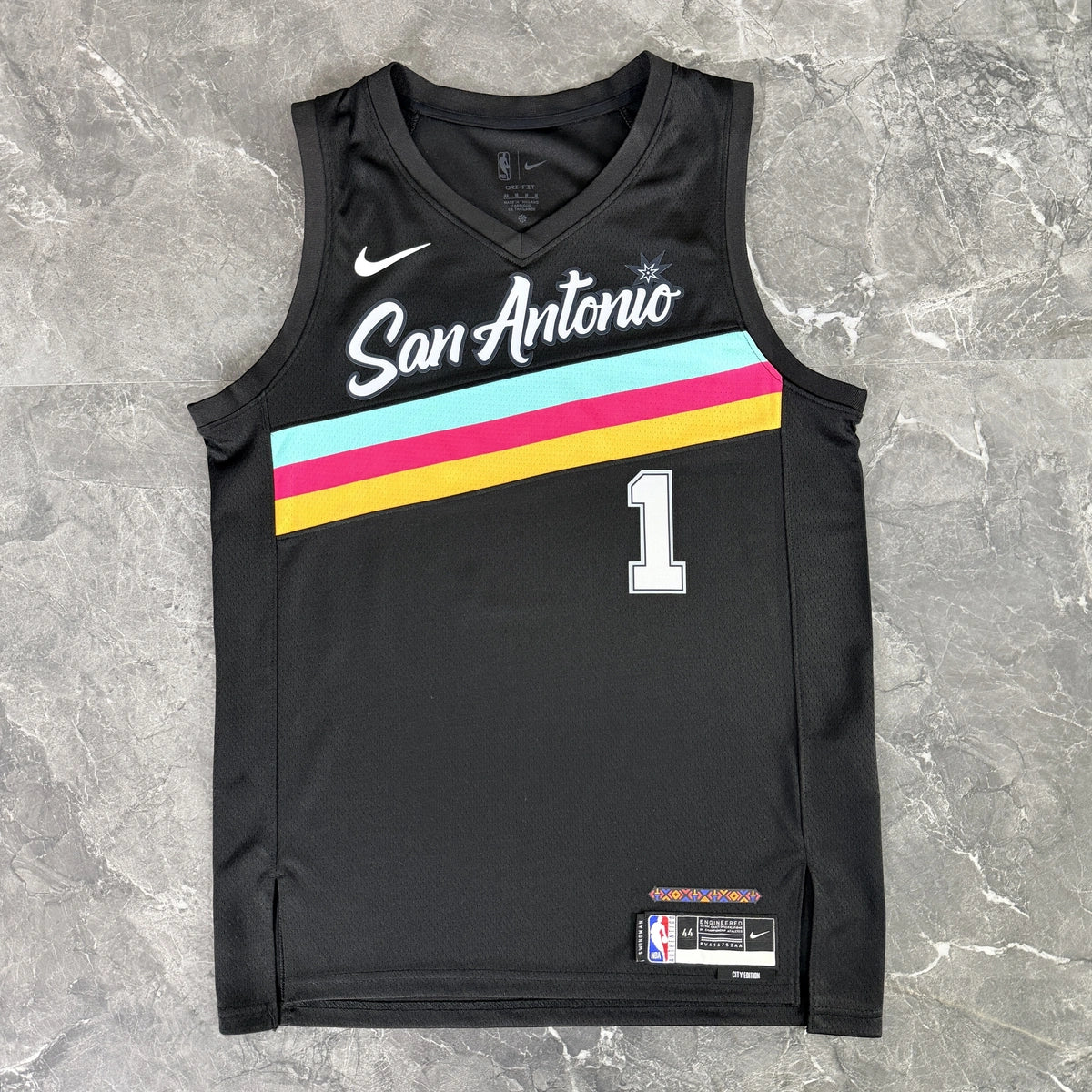 San Antonio Spurs 2025-26 city edition basketball jersey back view in team colors for basketball fans