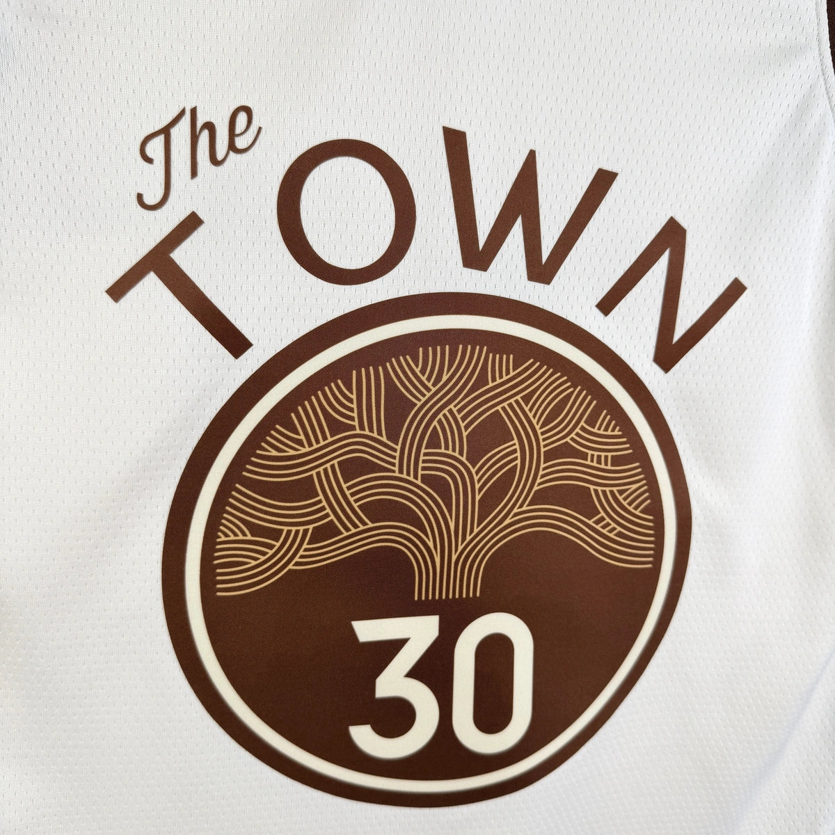 Golden State Warriors 2025-26 city edition basketball jersey close-up of collar and neckline stitching in team colors for basketball fans