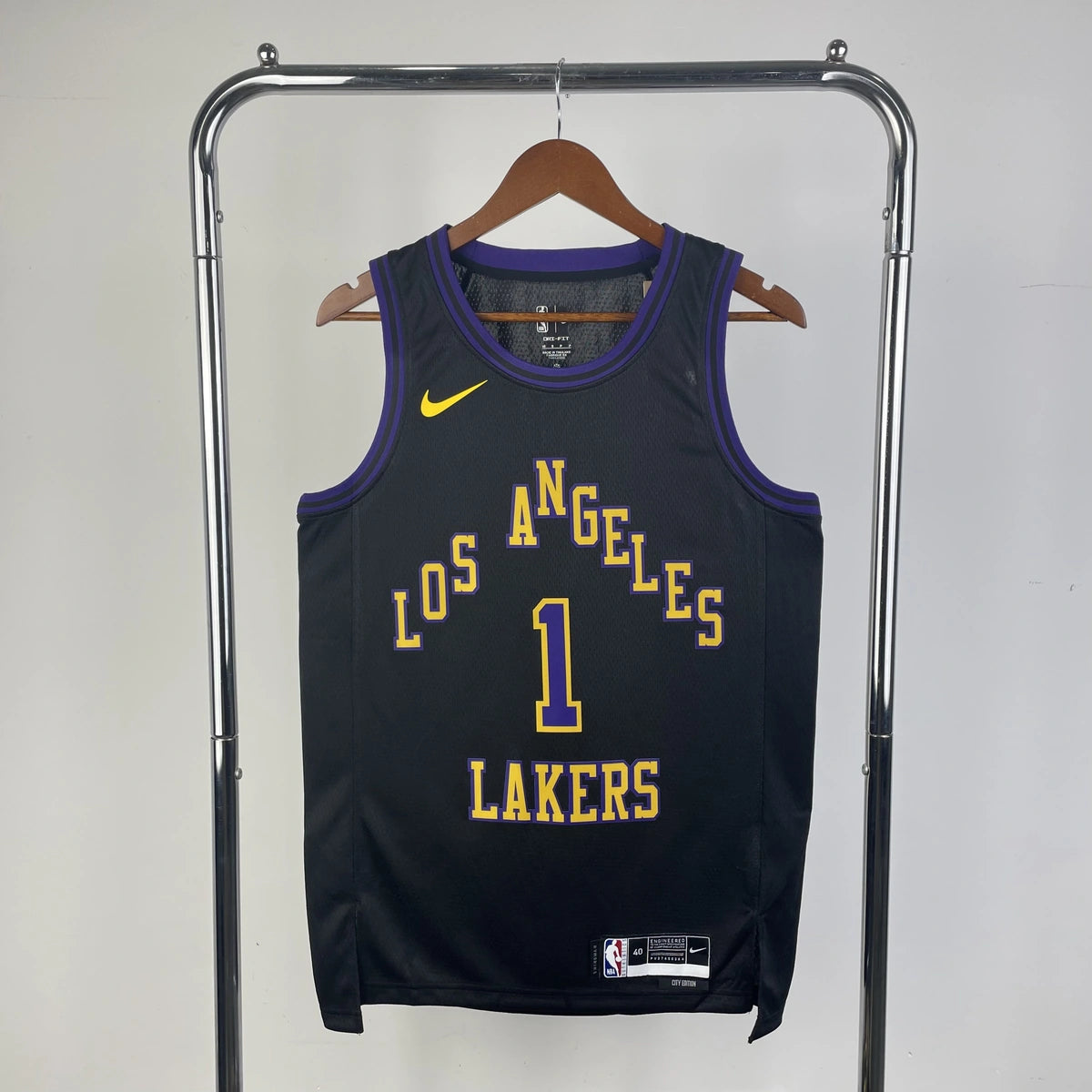 Los Angeles Lakers 2025-26 city edition basketball jersey close-up of jock tag and hem details in team colors for basketball fans