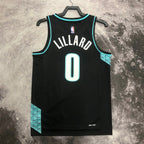 Portland Trail Blazers 2025-26 away basketball jersey angled back view in black for basketball fans