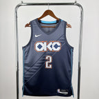 Oklahoma City Thunder 2025-26 city edition basketball jersey front view in team colors for basketball fans