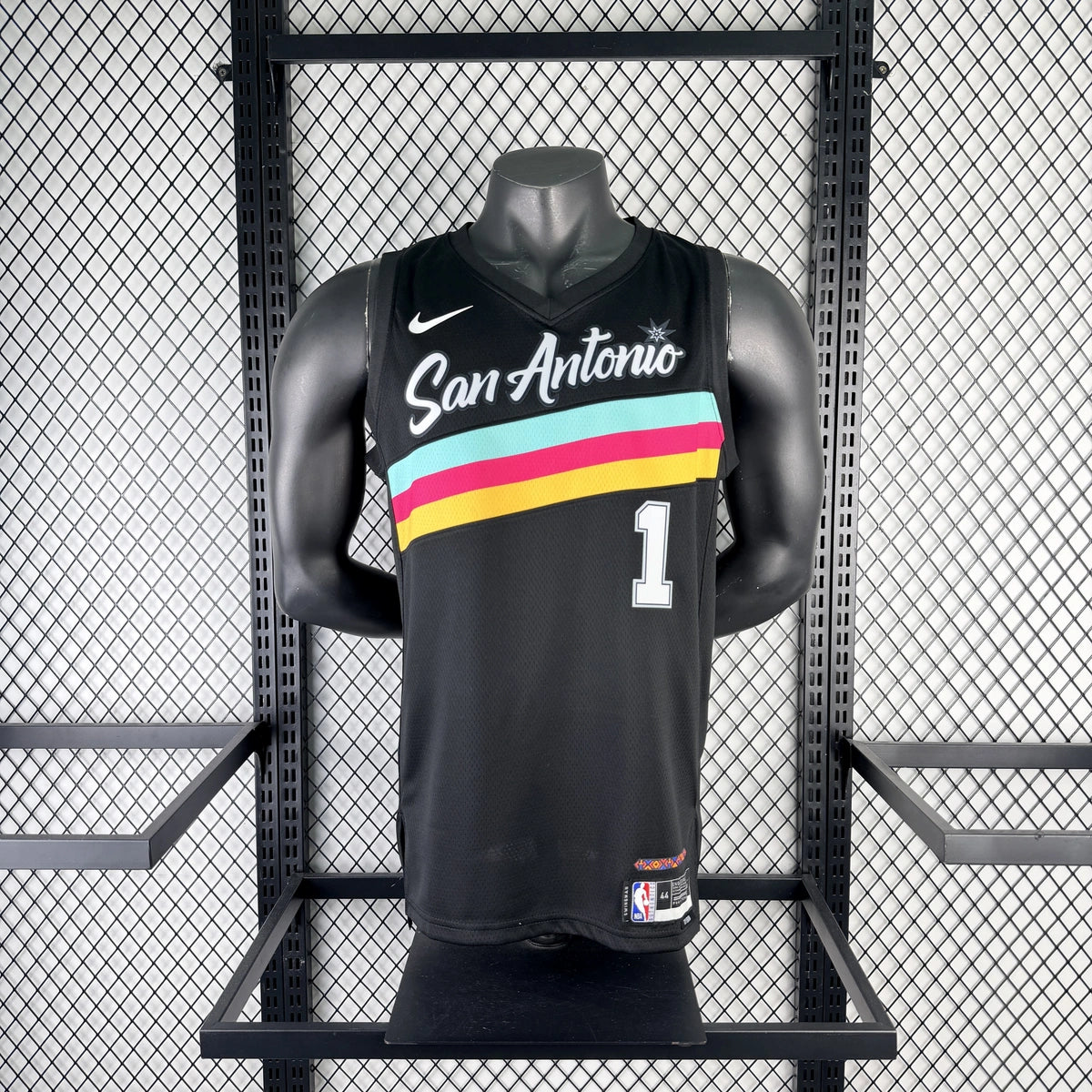 San Antonio Spurs 2025-26 city edition basketball jersey angled back view in team colors for basketball fans