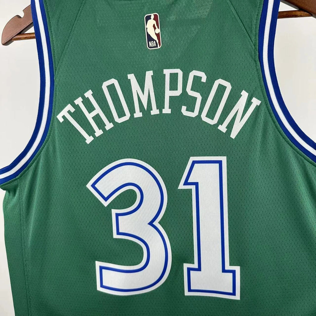 Dallas Mavericks 2025-26 throwback edition basketball jersey close-up of collar and neckline stitching in green for basketball fans