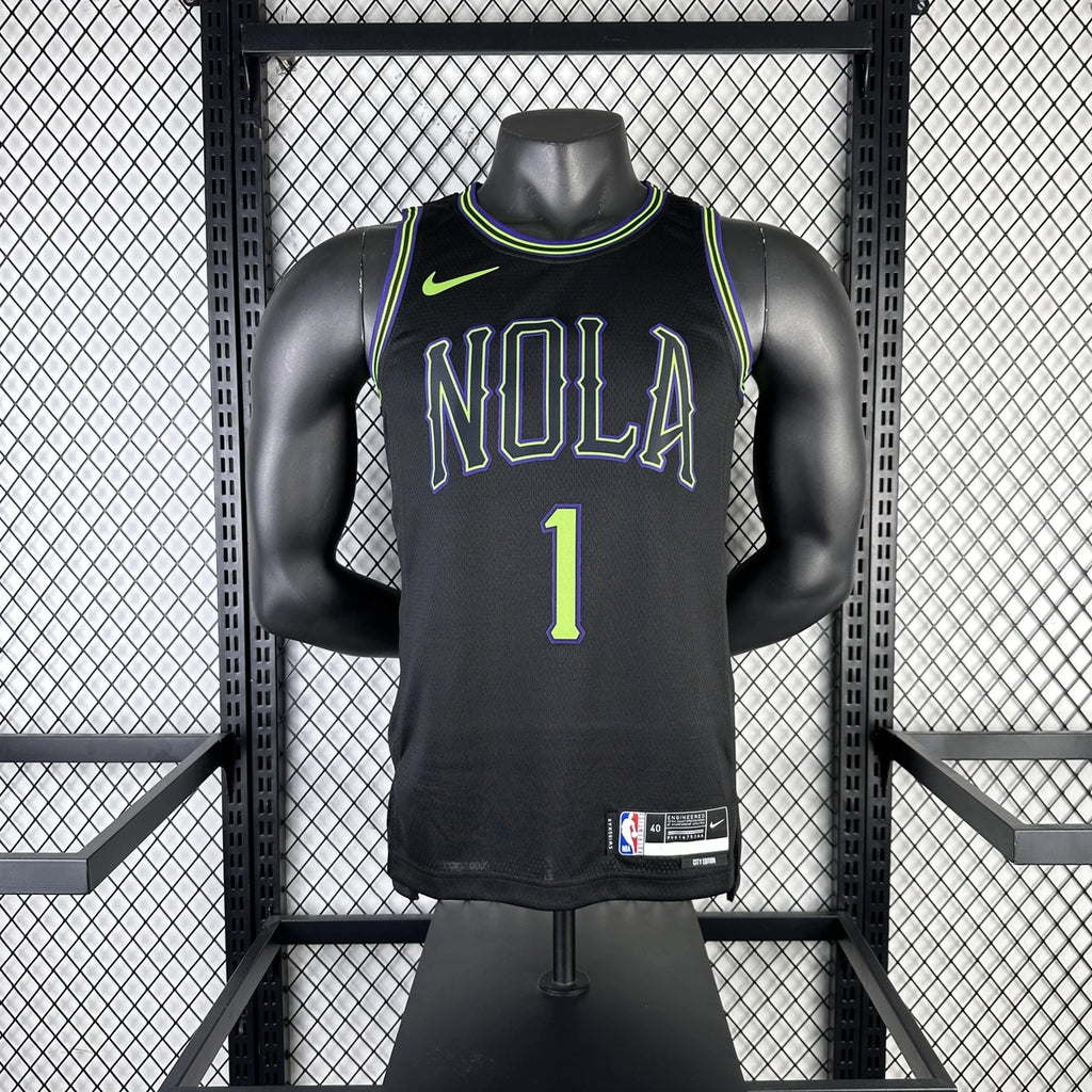 New Orleans Pelicans 2025-26 city edition basketball jersey angled front view in team colors for basketball fans