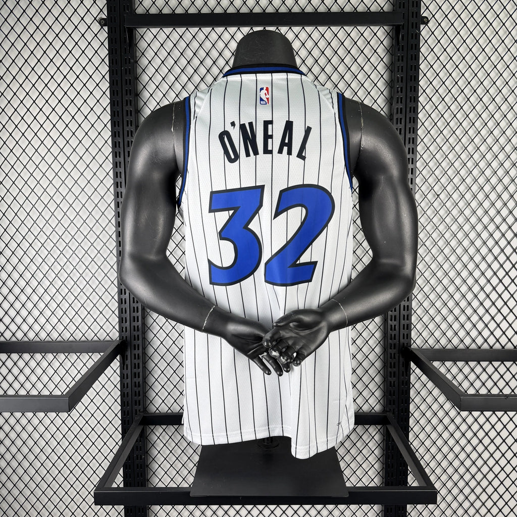 Orlando Magic 2025-26 home basketball jersey close-up of collar and neckline stitching in white for basketball fans