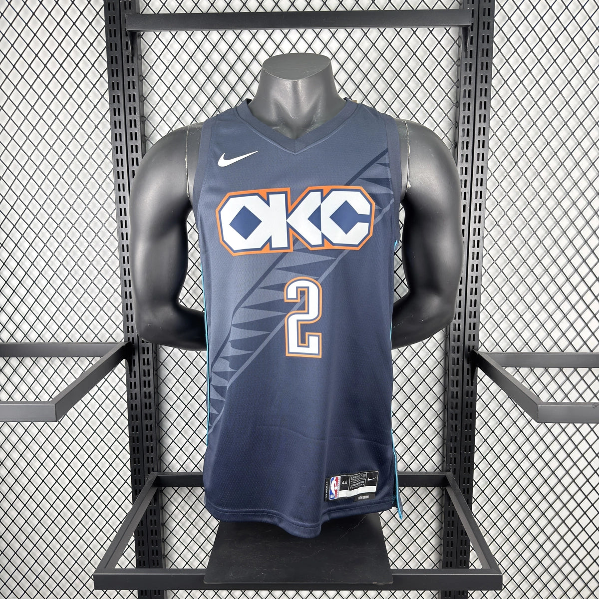 Oklahoma City Thunder 2025-26 city edition basketball jersey side angle view in team colors for basketball fans