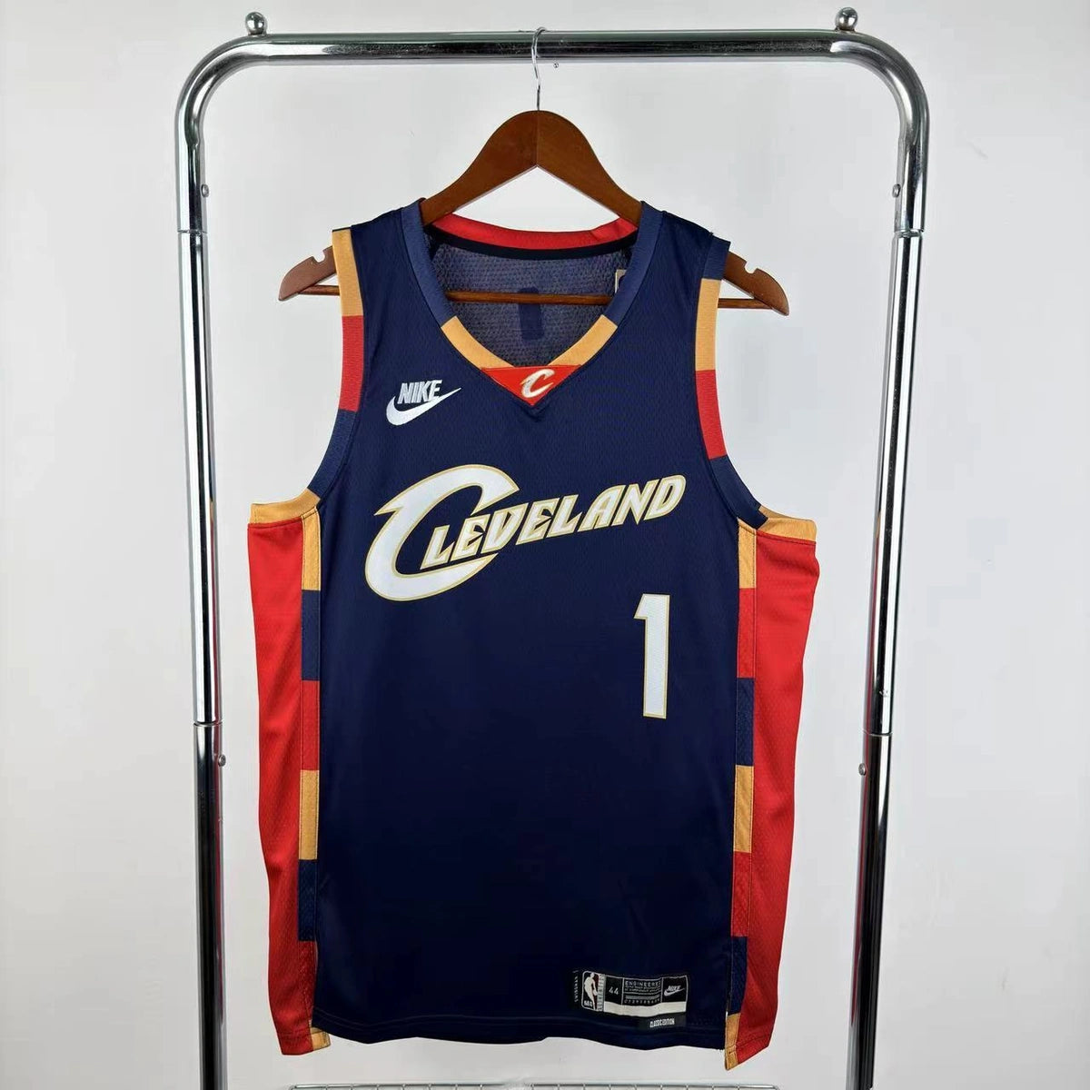 Cleveland Cavaliers 2025-26 throwback edition basketball jersey front view in team colors for basketball fans