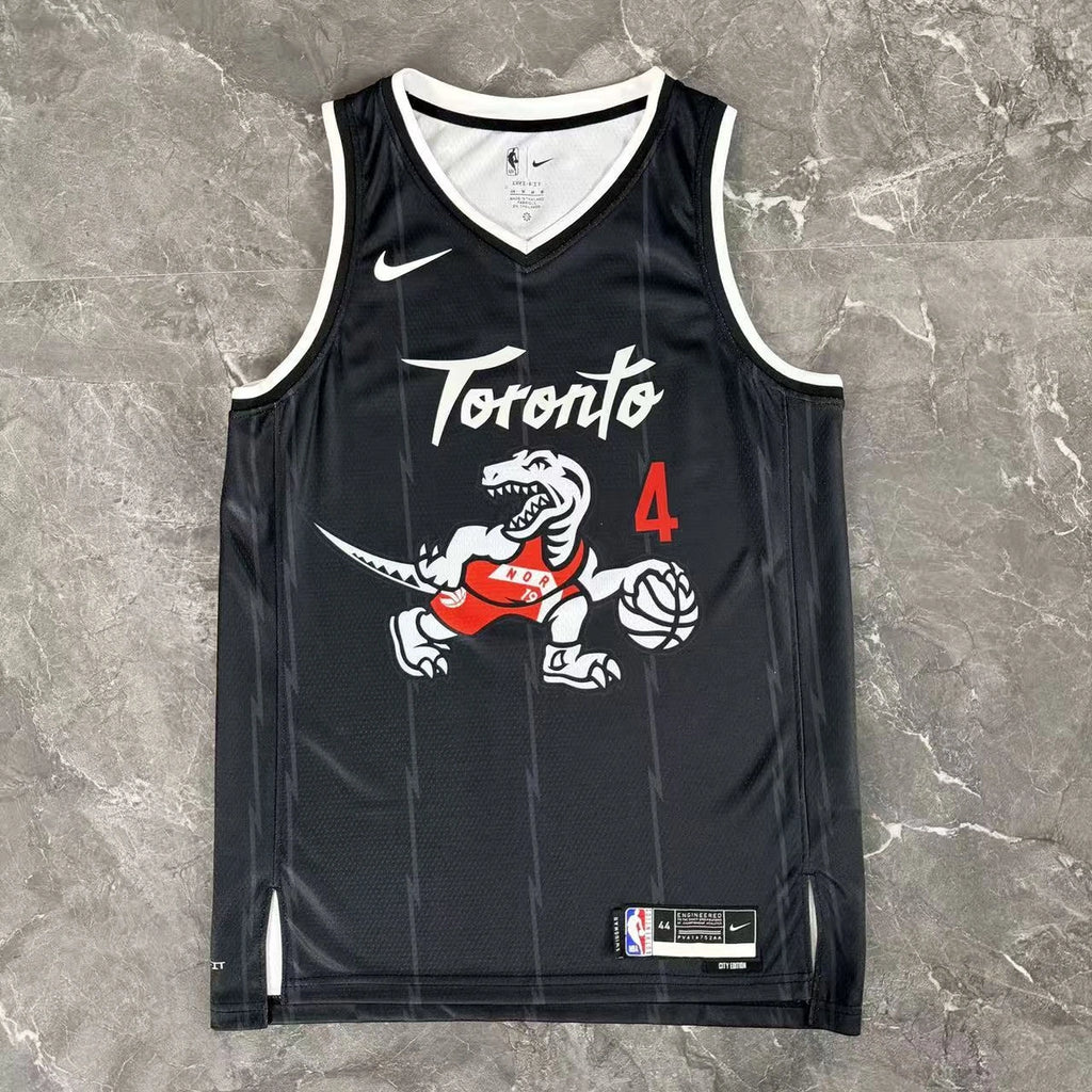 Toronto Raptors 2025-26 city edition basketball jersey angled back view in team colors for basketball fans