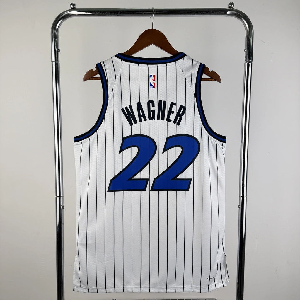 Orlando Magic 2025-26 home basketball jersey angled back view in white for basketball fans