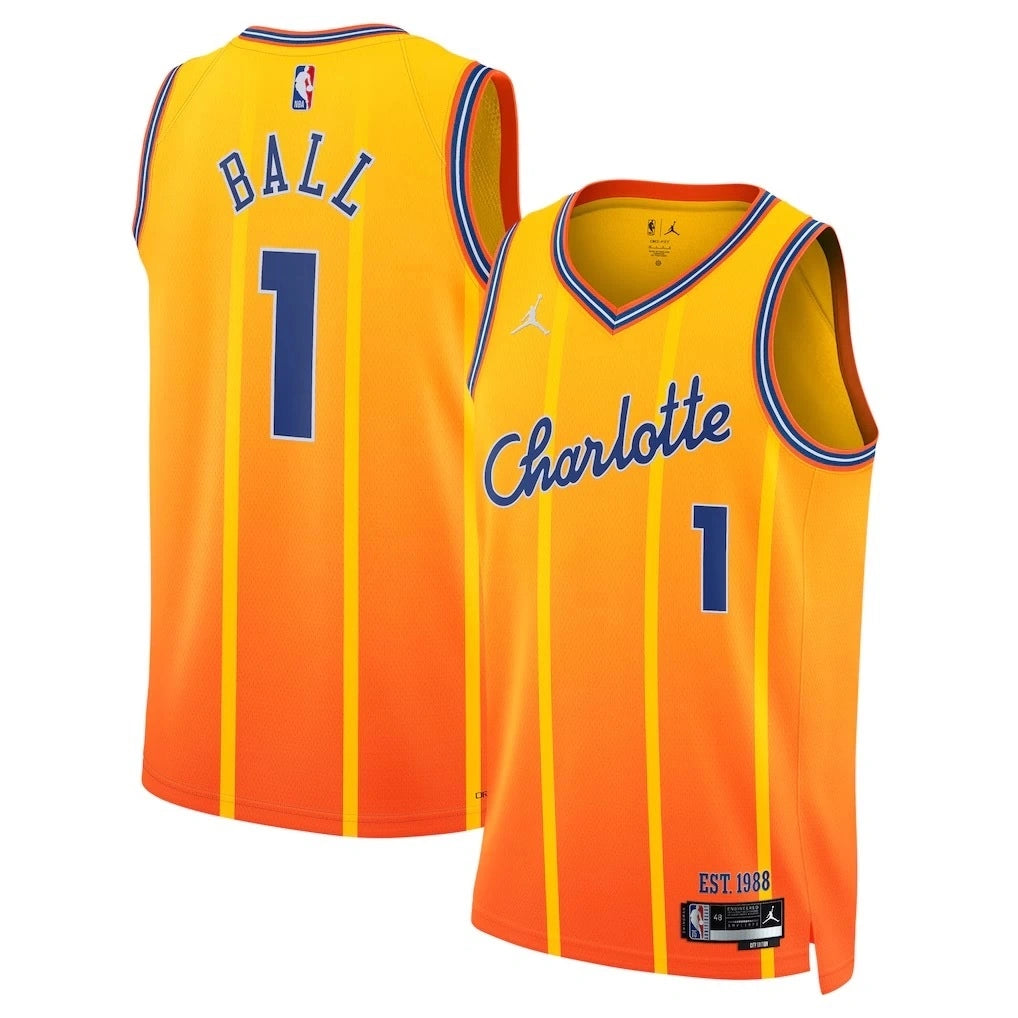 Charlotte Hornets 2025-26 city edition basketball jersey close-up of collar and neckline stitching in team colors for basketball fans