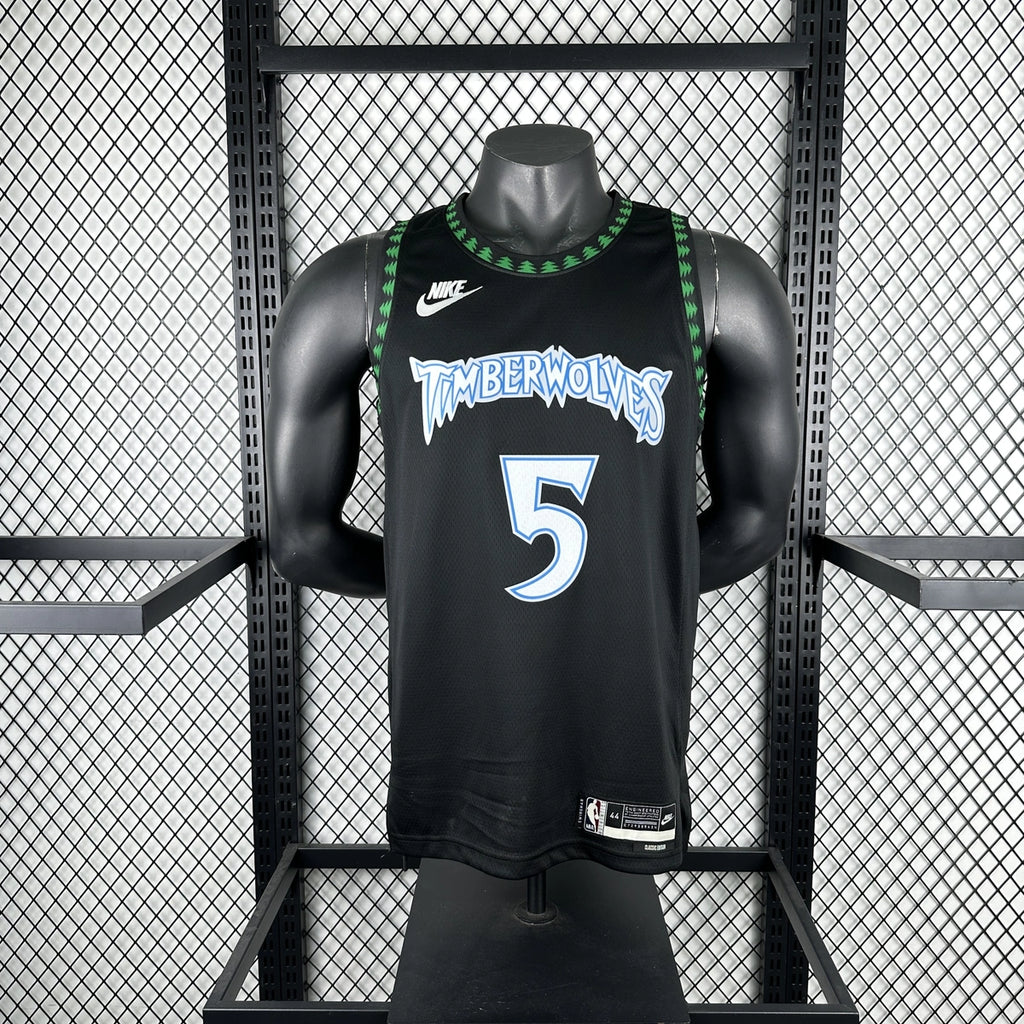 Minnesota Timberwolves 2025-26 throwback edition basketball jersey angled front view in team colors for basketball fans