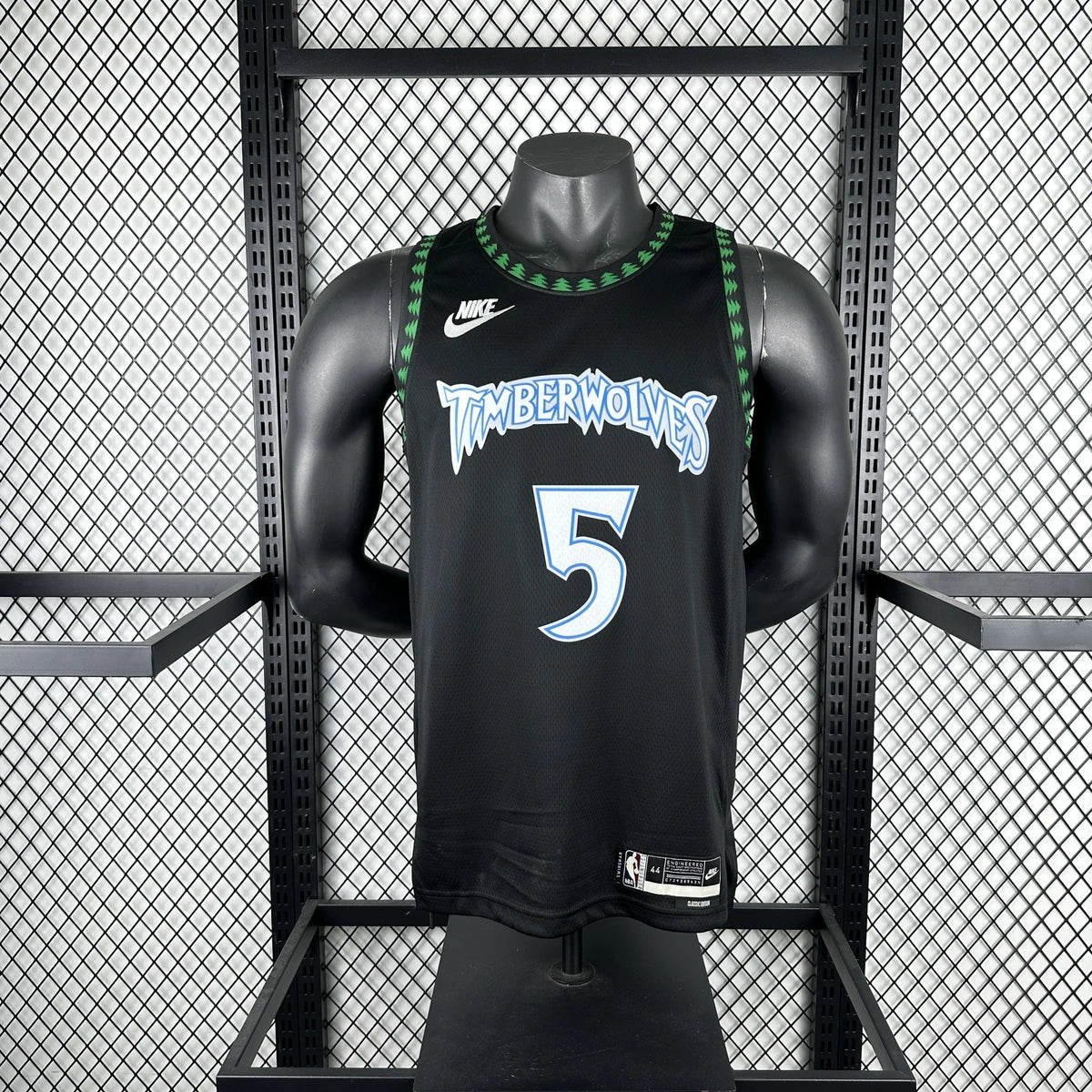 Minnesota Timberwolves 2025-26 throwback edition basketball jersey angled front view in team colors for basketball fans