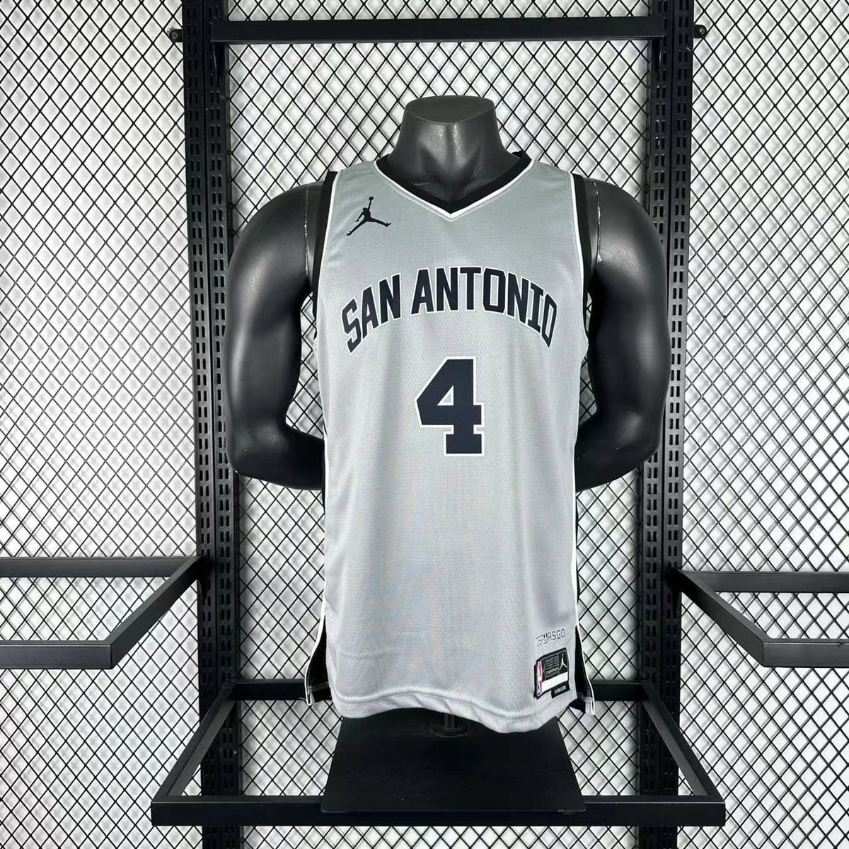 San Antonio Spurs 2025-26 limited edition basketball jersey side angle view in gray for basketball fans