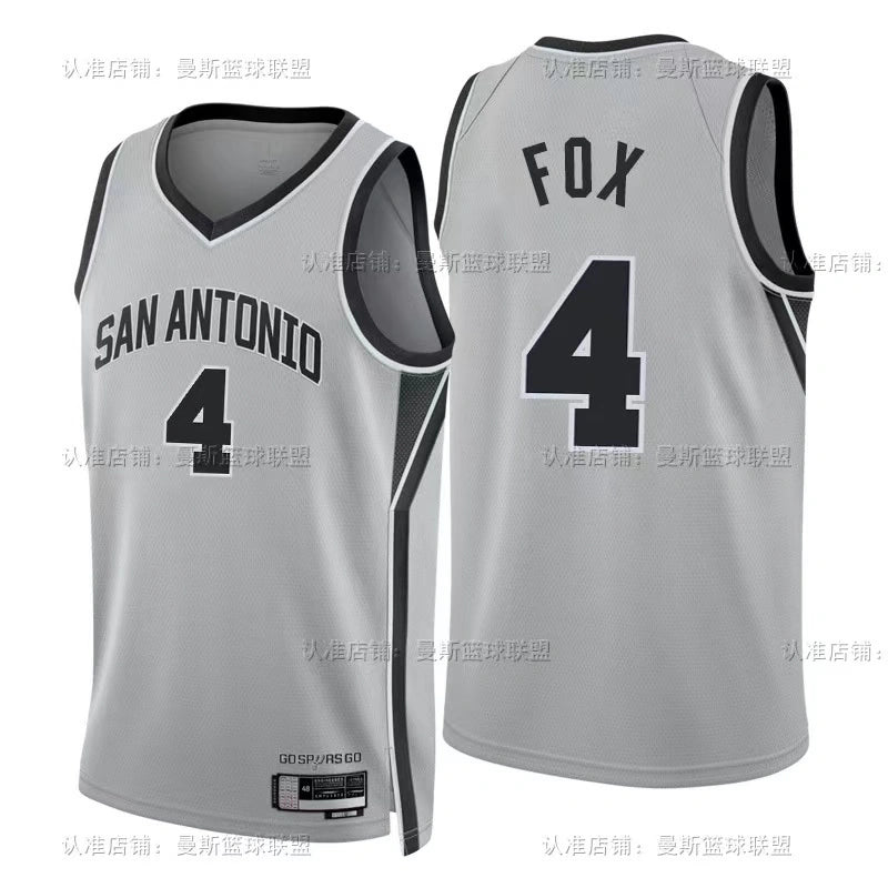 San Antonio Spurs 2025-26 limited edition basketball jersey close-up of jersey number and player name in gray for basketball fans