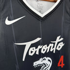 Toronto Raptors 2025-26 city edition basketball jersey close-up of jersey number and player name in team colors for basketball fans