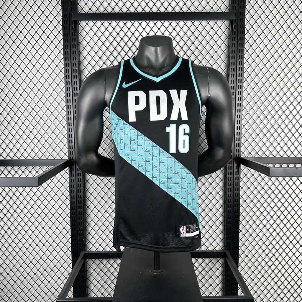 Portland Trail Blazers 2025-26 city edition basketball jersey side angle view in team colors for basketball fans