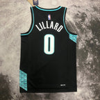 Portland Trail Blazers 2025-26 away basketball jersey close-up of team logo embroidery in black for basketball fans