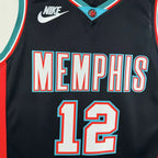 Memphis Grizzlies 2025-26 throwback edition basketball jersey close-up of collar and neckline stitching in team colors for basketball fans