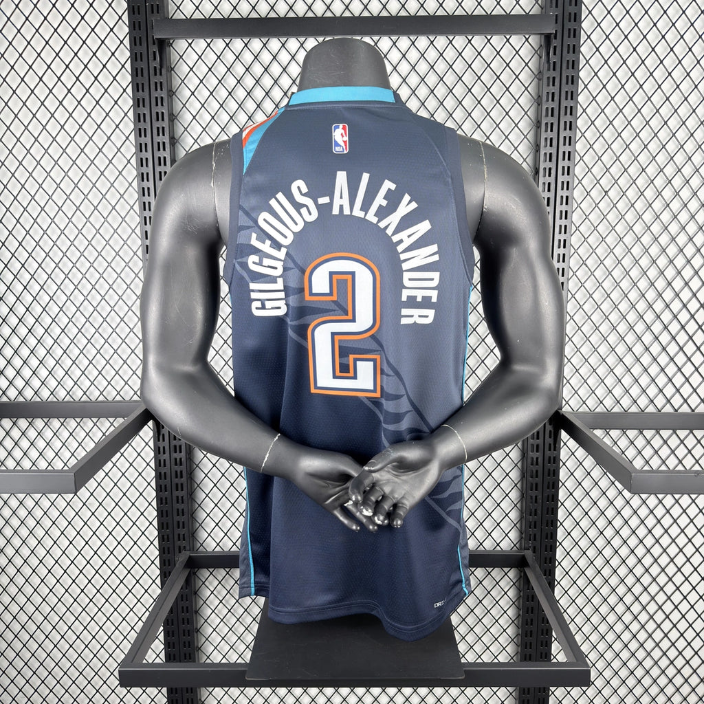 Oklahoma City Thunder 2025-26 city edition basketball jersey angled front view in team colors for basketball fans