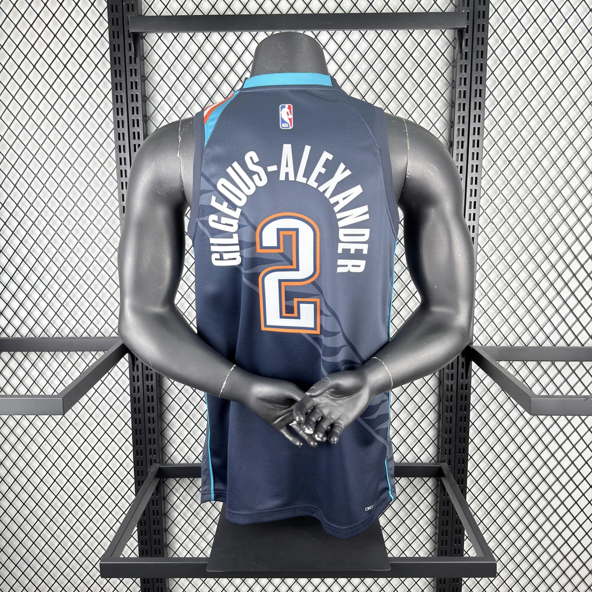 Oklahoma City Thunder 2025-26 city edition basketball jersey angled front view in team colors for basketball fans