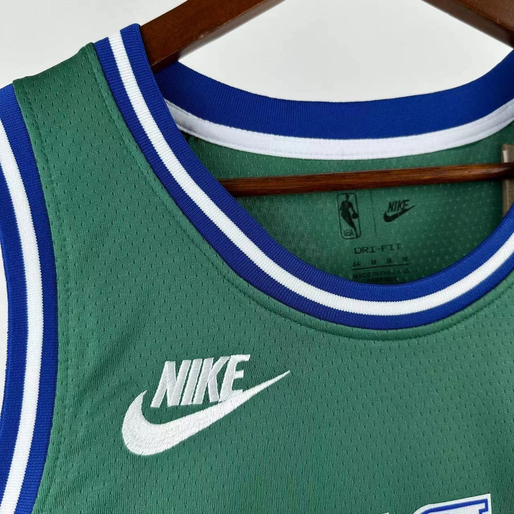 Dallas Mavericks 2025-26 throwback edition basketball jersey additional angle view in green for basketball fans