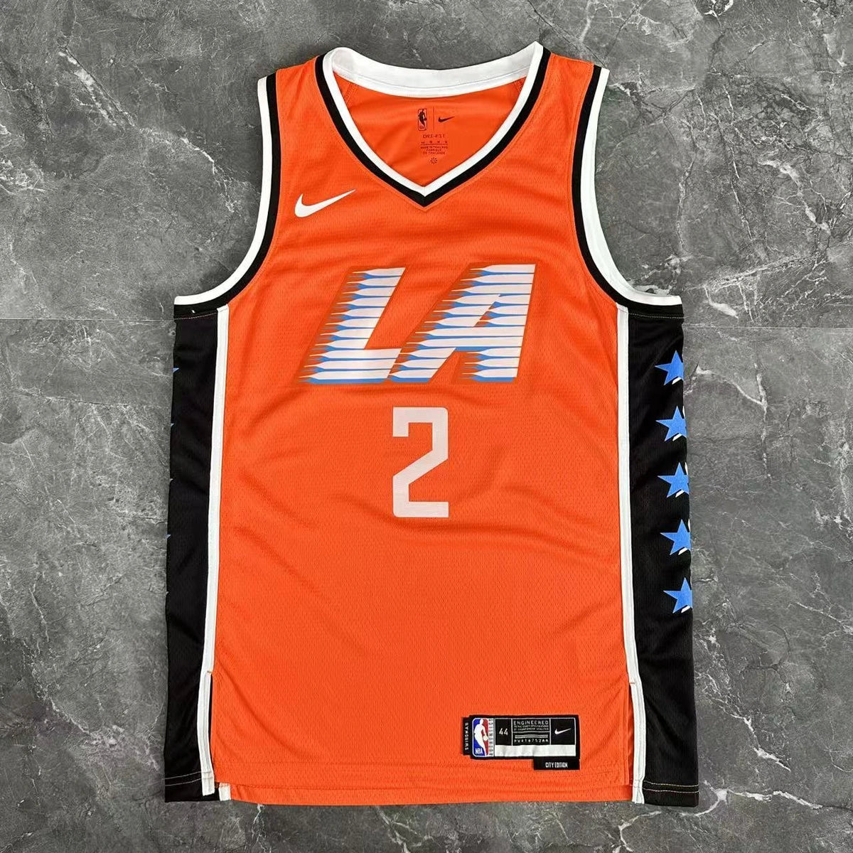 LA Clippers 2025-26 city edition basketball jersey close-up of team logo embroidery in team colors for basketball fans