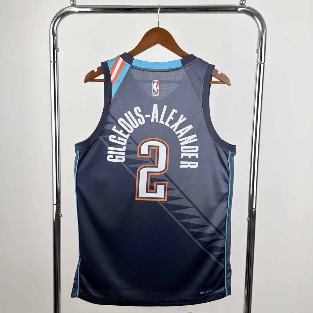 Oklahoma City Thunder 2025-26 city edition basketball jersey back view in team colors for basketball fans