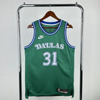 Dallas Mavericks 2025-26 throwback edition basketball jersey front view in green for basketball fans