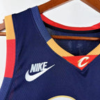 Cleveland Cavaliers 2025-26 throwback edition basketball jersey close-up of jock tag and hem details in team colors for basketball fans