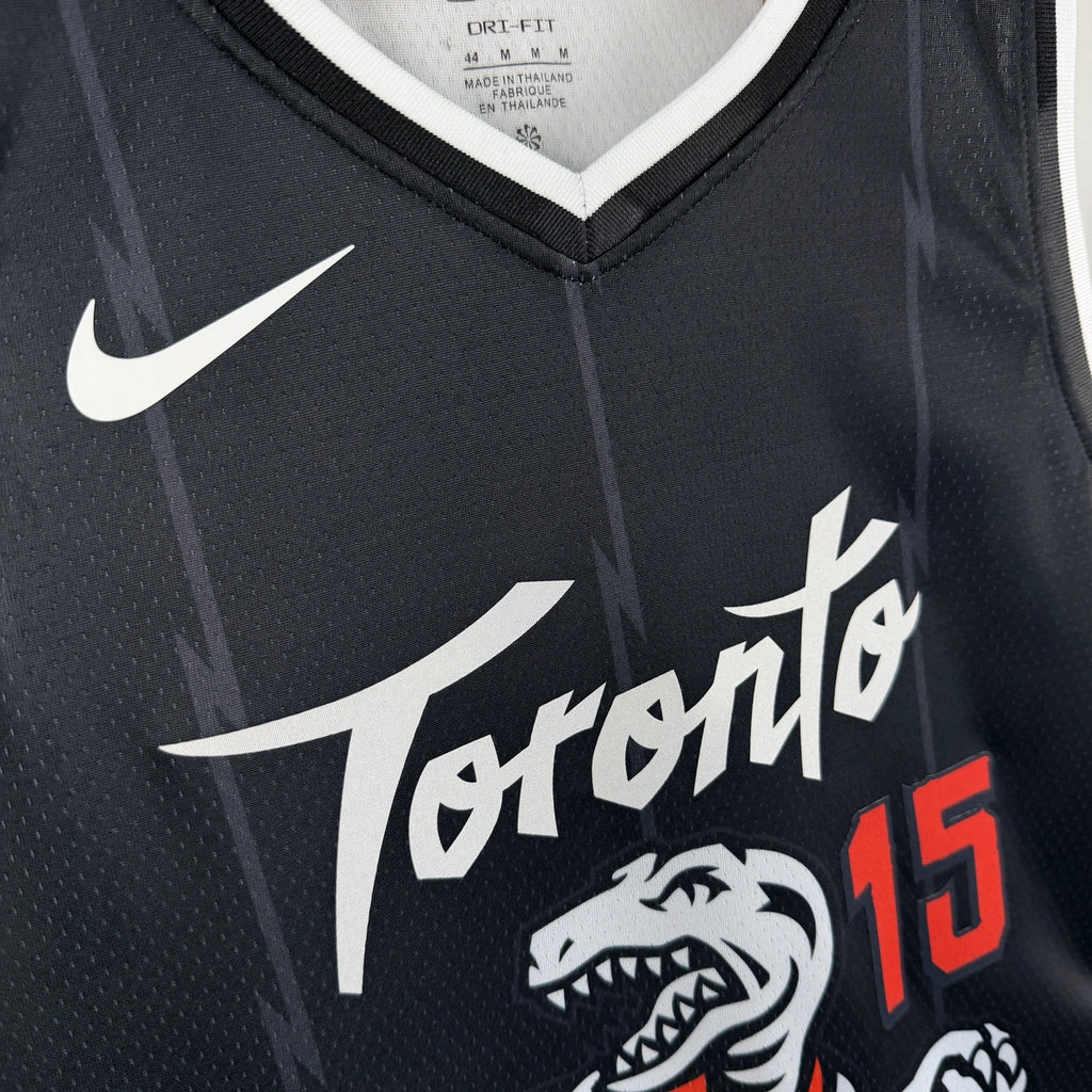 Toronto Raptors 2025-26 city edition basketball jersey close-up of jock tag and hem details in team colors for basketball fans