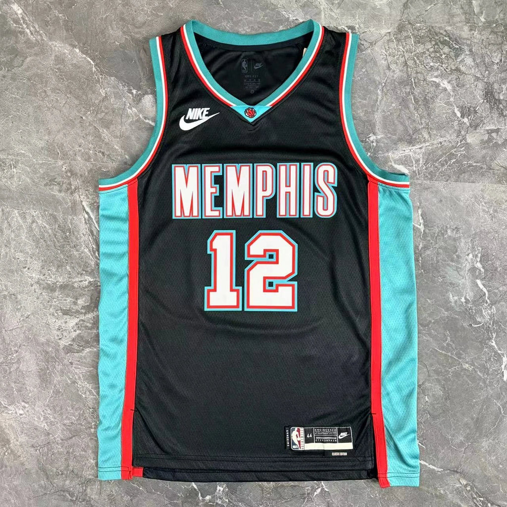 Memphis Grizzlies 2025-26 throwback edition basketball jersey close-up of team logo embroidery in team colors for basketball fans