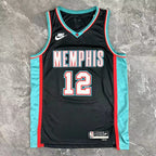 Memphis Grizzlies 2025-26 throwback edition basketball jersey close-up of team logo embroidery in team colors for basketball fans